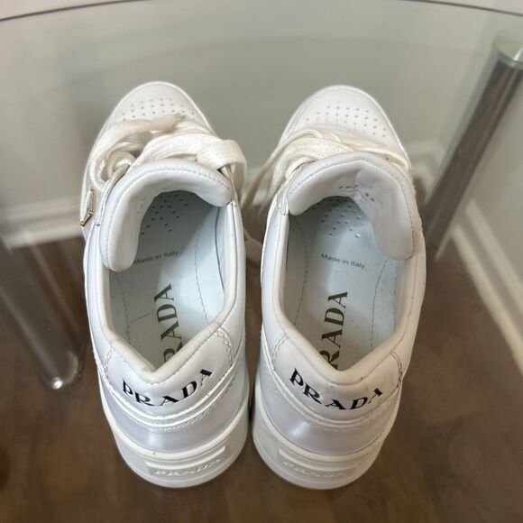 Prada White Leather Platform Sneakers Women’s EU 35 US 5 - Picture 5 of 7